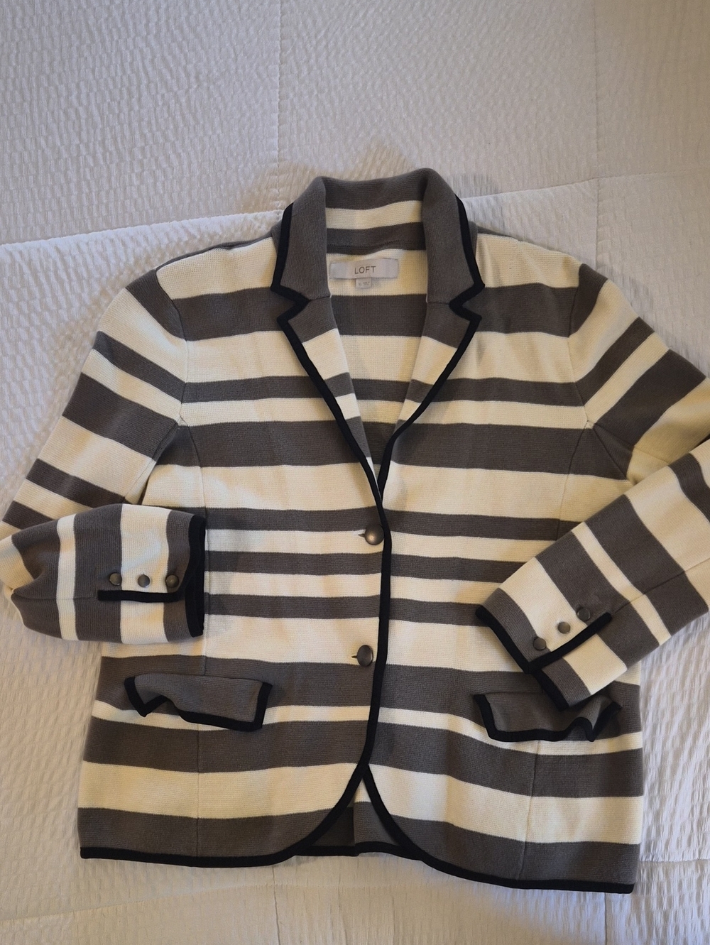 LOFT Cream and Gray Striped Blazer with Black Trim sz XL